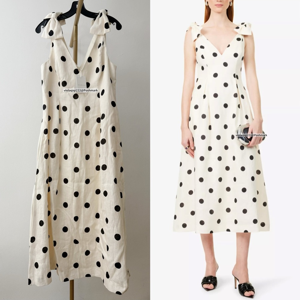 NWT Zimmermann Dress | Zimmermann Crush Midi Dress V-neck Polka (AU 4/US 12)